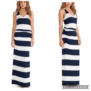 Splendid Luna Lake Dress Maxi Striped Navy White Ruched M Racerback Nautical Mod